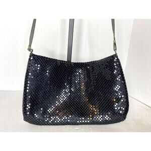 Vintage Whiting & Davis International Black Mesh Metal Leather Crossbody Purse